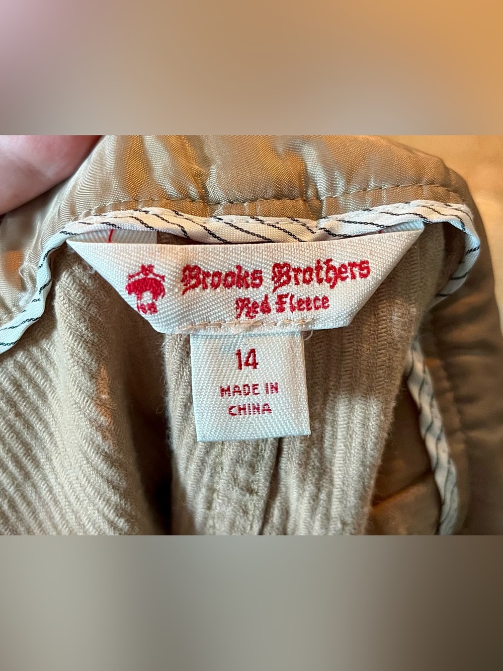 Brooks Brothers Tan Corduroy Mini Skirt Size 14 Red Fleece Button - Picture 3 of 8